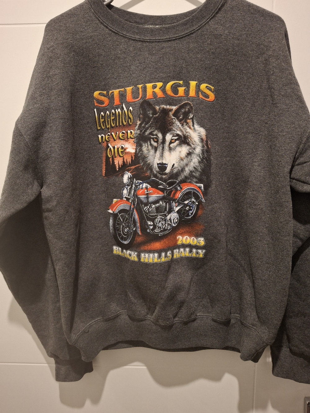 Sturgis 'Legends Never Die' Wolf & Motorcycle Graphic Sweatshirt - Gray